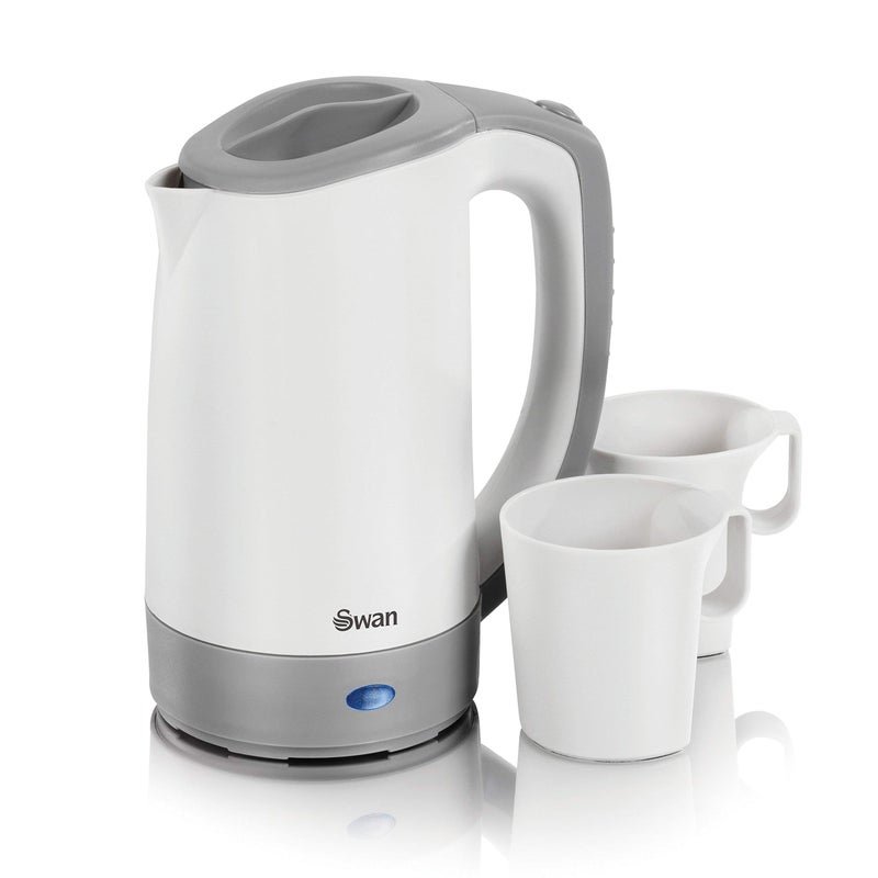 Swan SK19011N Dual Voltage Travel Kettle with Two Tea Cups 05 Litre Capacity 125600 W Lightweight WhiteGrey