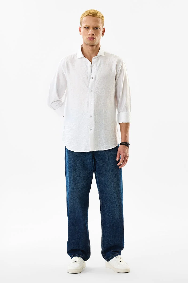 SNITCH White Textured Long Sleeve Slim Fit Shirt