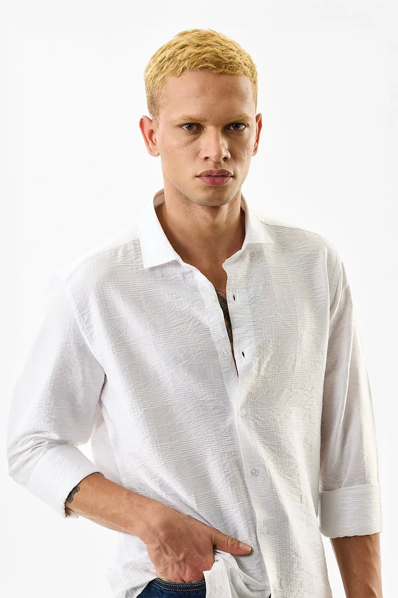 SNITCH White Textured Long Sleeve Slim Fit Shirt