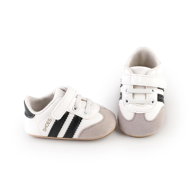 TsQiiane Newbron Baby Boys Girls Retro Sneakers Pu Leather Rubber Sole Walking Shoes Toddler Non-slip First Walkers Infant Slippers Crib Shoes(6193/black 2) - Image 4