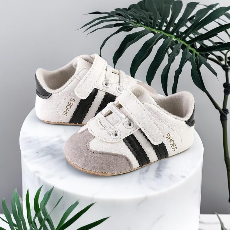 TsQiiane Newbron Baby Boys Girls Retro Sneakers Pu Leather Rubber Sole Walking Shoes Toddler Non-slip First Walkers Infant Slippers Crib Shoes(6193/black 2) - Image 3