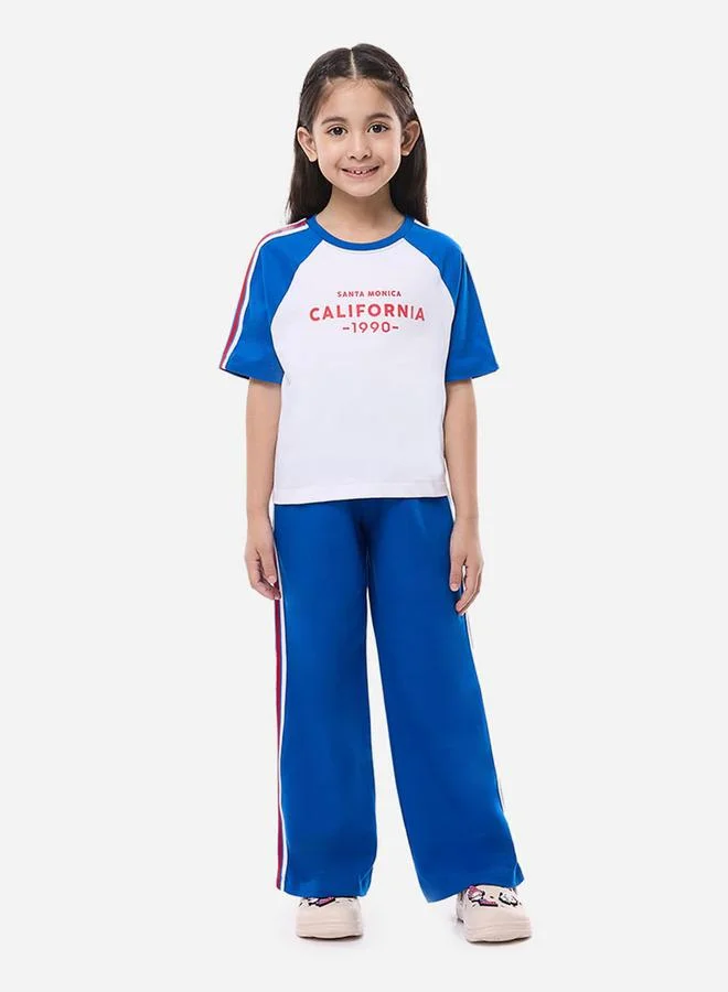 victor and jane Victor and Jane Slogan Print Knit Crop Top and Wide-Leg Pants Set