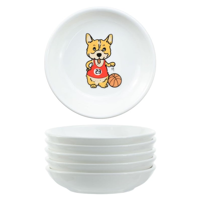 SOCOSY Super Cute Cartoon Animal Pattern Ceramic Sauce/Seasoning/Sushi Soy Dipping Bowl/Appetizer Plates/Serving Dish for Kitchen Home (Set of 6) - Corgi - Image 2