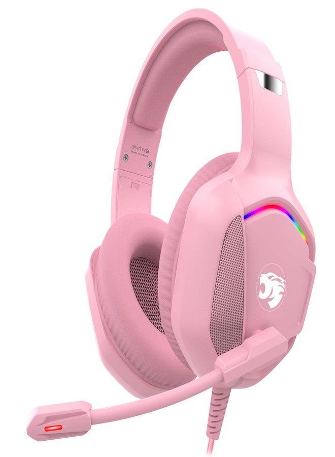 IMYB Gaming Headset with Microphone for Pc, Xbox One Series X/s, Ps4, Ps5, Switch, Stereo Wired Noise Cancelling Over-Ear Headphones with Mic, RGB, for Computer, Laptop, Mac, Nintendo, Gamer (Pink) - Image 1
