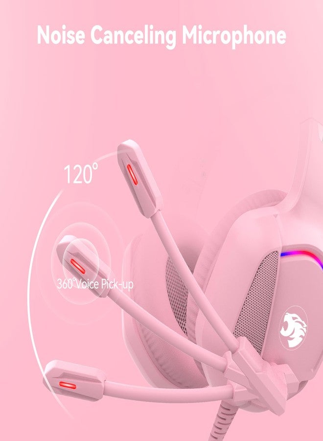IMYB Gaming Headset with Microphone for Pc, Xbox One Series X/s, Ps4, Ps5, Switch, Stereo Wired Noise Cancelling Over-Ear Headphones with Mic, RGB, for Computer, Laptop, Mac, Nintendo, Gamer (Pink) - Image 3