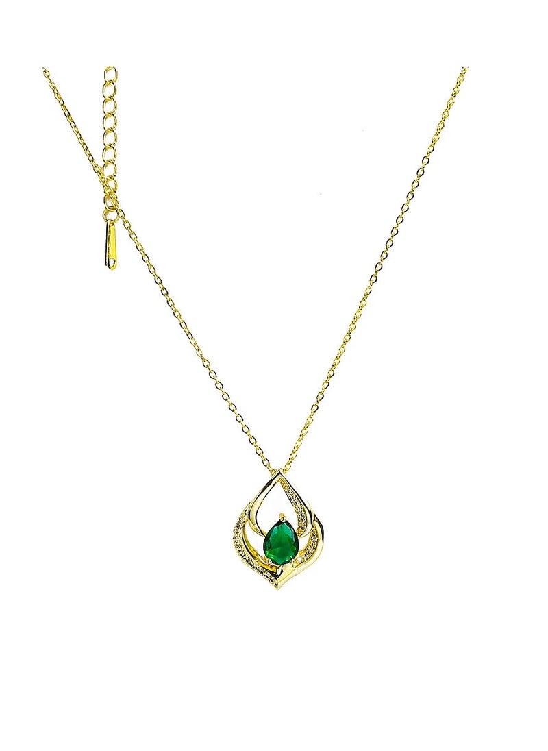 FLUFFY - Stylish gold necklace with radiant zircon stones and a colorful gem adding a touch of luxury - Image 1