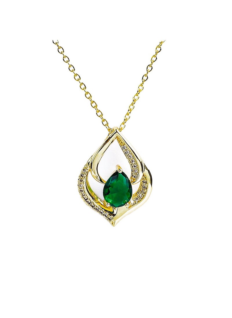 FLUFFY - Stylish gold necklace with radiant zircon stones and a colorful gem adding a touch of luxury - Image 1