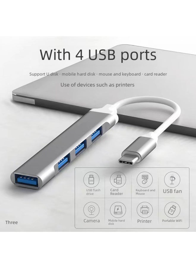Type-C To 4 Expansion Dock USB3.0 Mobile Phone Computer Power Hub Multi-Function Extension Dock Cross-Border-Number Of Interfaces:USB One Drag Four Silver - Image 5