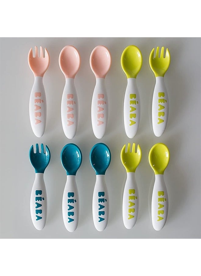 BEABA BEABA Toddler Self Feeding Cutlery, Toddler Cutlery, Toddler Utensils, Baby Spoons and Baby Forks for Self Feeding, Baby Essentials, 10 Pack, Assorted 