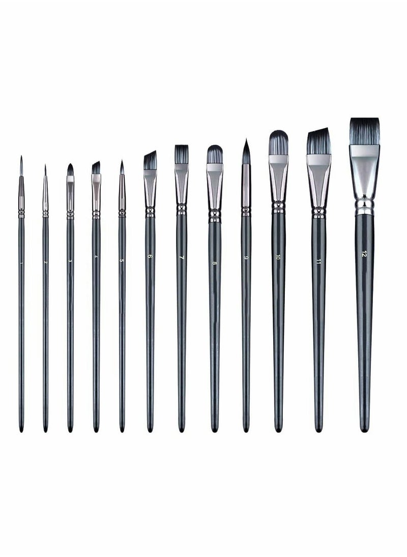 Generic - Artist Paint Brush Set of 12 for Watercolor Acrylic Gouache Oil And Tempera Painting Multi Functional Special Shaped Brush Suit Short Pole Flat Peak Nylon Brush Acrylic Art Painting Brush Set - Image 1