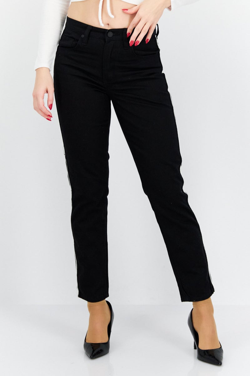 Blank NYC Women Straight Fit Mid Waist Embroidered Jeans, Black - Image 1