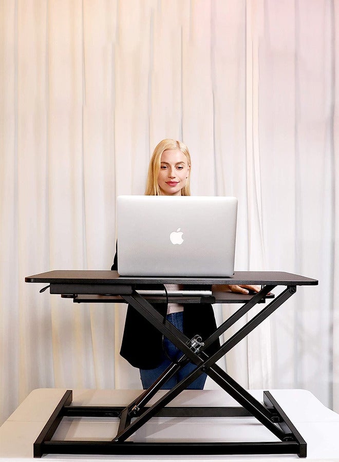RATSAW Height Adjustable Standing Desk 32” Wide Sit to Stand Converter Stand Up Desk Tabletop Workstation for Dual Monitor Riser - Image 5