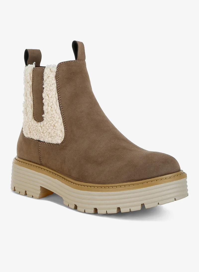 London Rag London Rag Women's Faux Fur Detail Chunky Ankle Boots in Taupe
