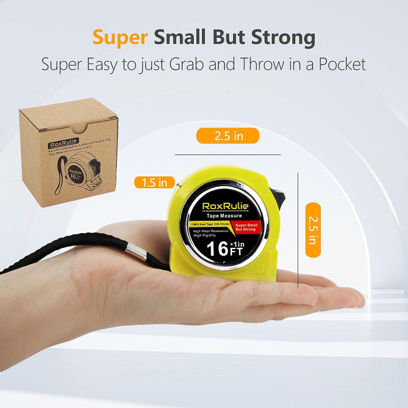 RoxRulie Tape Measure with Fractions 1/8, Measuring Tape 16 FT, 1 Inch/25mm Wide Blade Measurement Tape, Easy Read, Small, Local Design with Fractional Read, Great for Around The House and Carpenter - Image 5