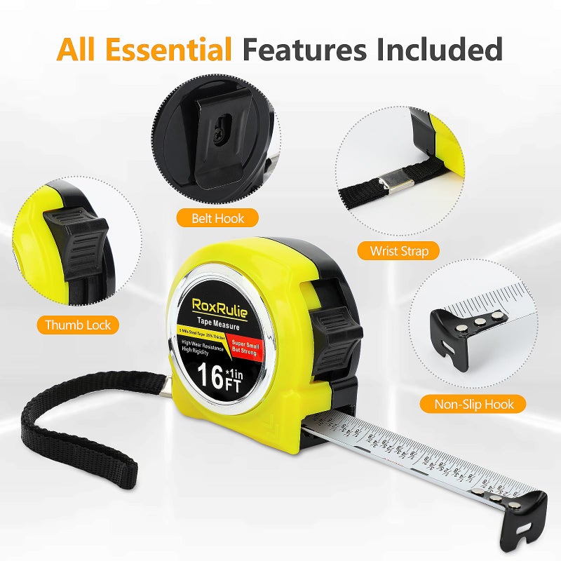 RoxRulie Tape Measure with Fractions 1/8, Measuring Tape 16 FT, 1 Inch/25mm Wide Blade Measurement Tape, Easy Read, Small, Local Design with Fractional Read, Great for Around The House and Carpenter - Image 3