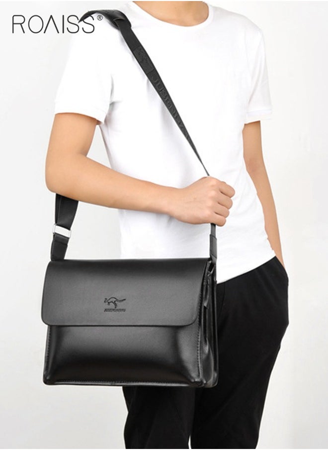 roaiss - Business PU Leather Shoulder Bag for Men 7 Pockets Clamshell Adjustable Strap Waterproof Large Capacity Crossbody Bag Mens Classic Commuting Premium Textures Backpack - Image 1