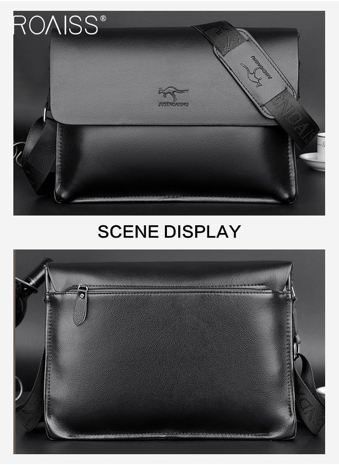 roaiss - Business PU Leather Shoulder Bag for Men 7 Pockets Clamshell Adjustable Strap Waterproof Large Capacity Crossbody Bag Mens Classic Commuting Premium Textures Backpack - Image 1