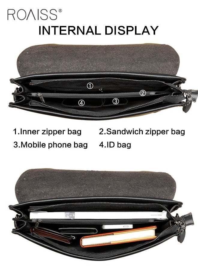 roaiss - Business PU Leather Shoulder Bag for Men 7 Pockets Clamshell Adjustable Strap Waterproof Large Capacity Crossbody Bag Mens Classic Commuting Premium Textures Backpack - Image 1
