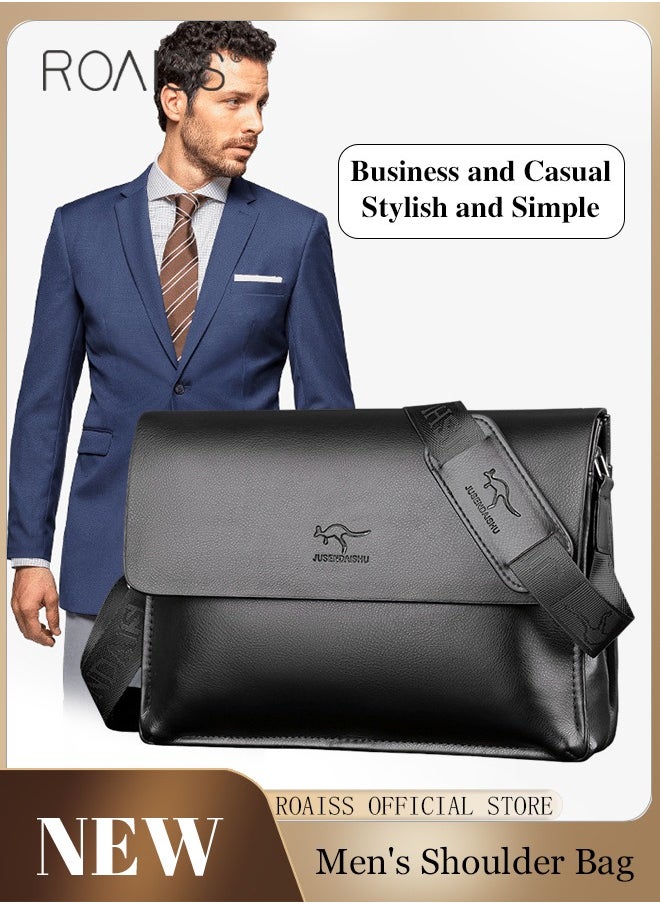 roaiss - Business PU Leather Shoulder Bag for Men 7 Pockets Clamshell Adjustable Strap Waterproof Large Capacity Crossbody Bag Mens Classic Commuting Premium Textures Backpack - Image 1