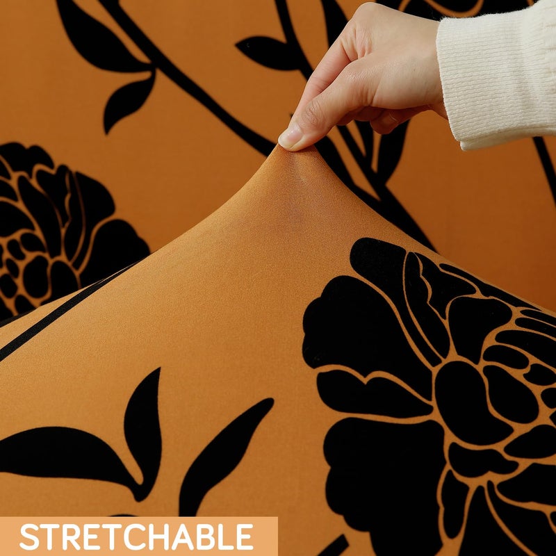 HOKIPO HOKIPO Polyester Blend 140Gsm Stretchable Wing Chair Cover Copper Brown Floral Ar4991C8 - Image 3