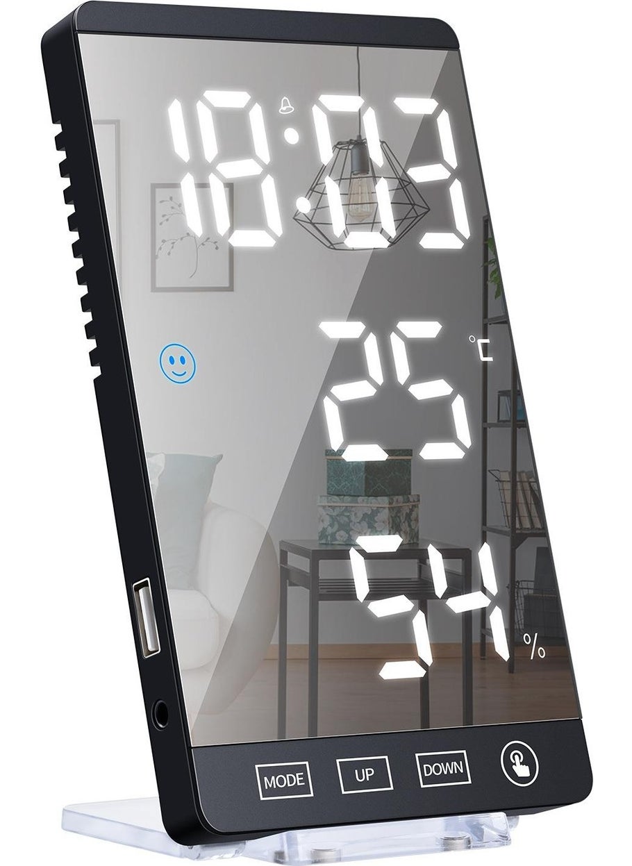 Valkyrie Mirrored LED Graduated Humidity Meter Alarm Desk Clock Black  - Image 1