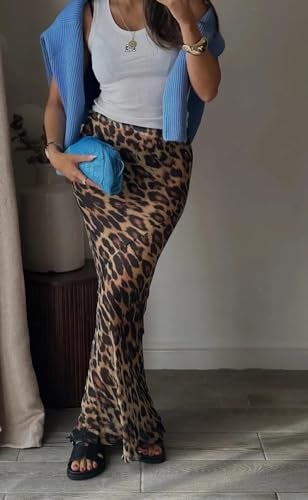 XPONNI Leopard Print Maxi Skirt Floor Length Skirt Cute Satin Y2k Maxi Summer Skirts Long Skirts for Women Trendy (Leopard Print-1,L,Large) - Image 4
