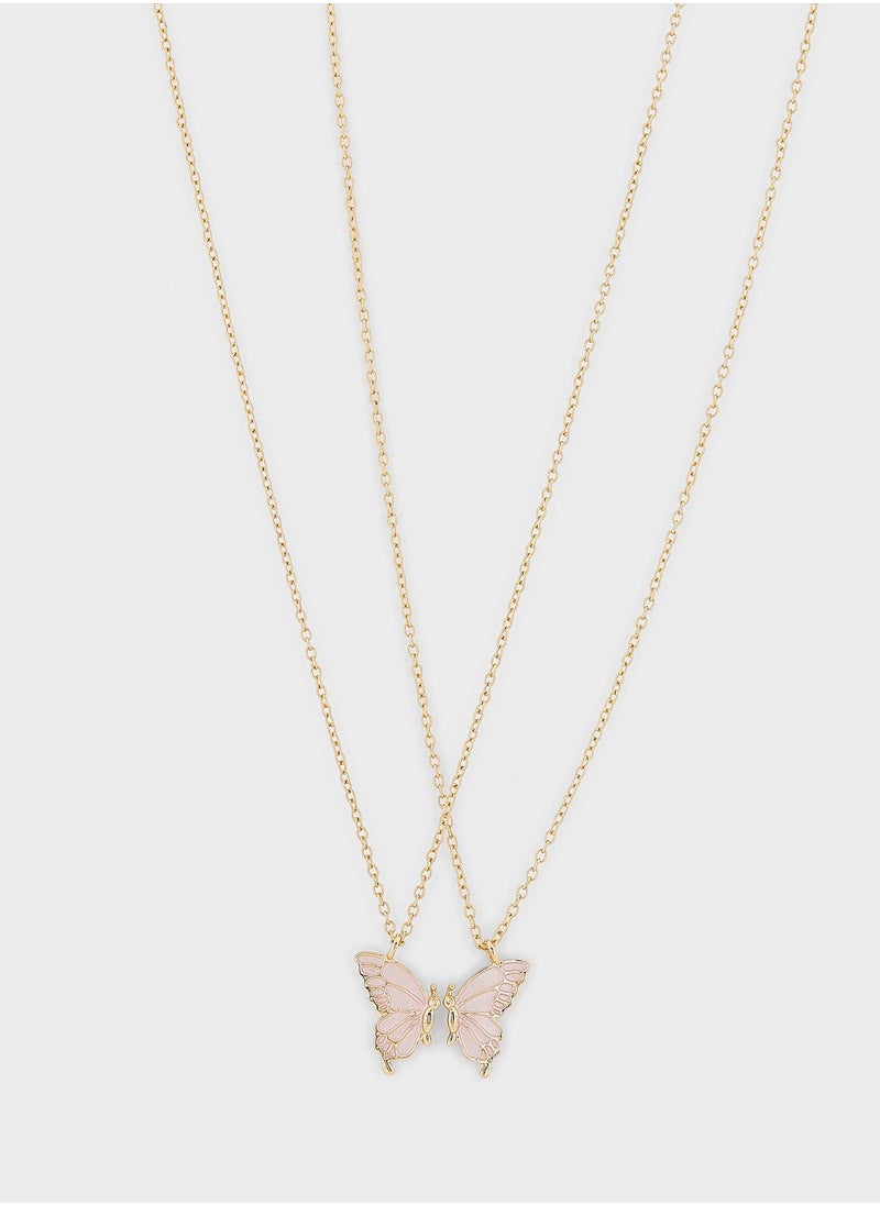 Ginger - 2 Pack Butterfly Friendship Necklace Set On Card - Image 1