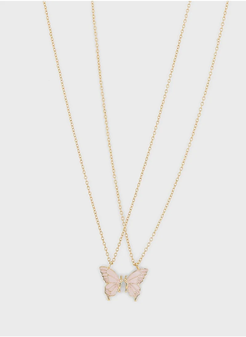 Ginger 2 Pack Butterfly Friendship Necklace Set On Card