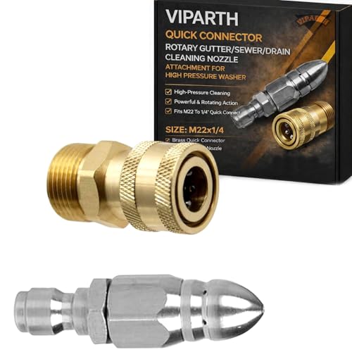 VIPARTH Quick Connector Rotary Sewer & Drain Cleaning Nozzle Attachment for High Pressure Washer | M22 to 1/4 Inch Quick Connect Coupler | Rotary Turbo Jet for Gutter, Pipe & Drain Cleaning - Image 1