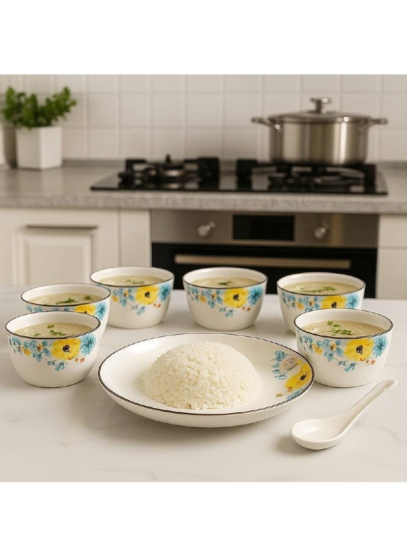 Floral Porcelain Plate and Bowl Set – 7 Pieces - Image 2