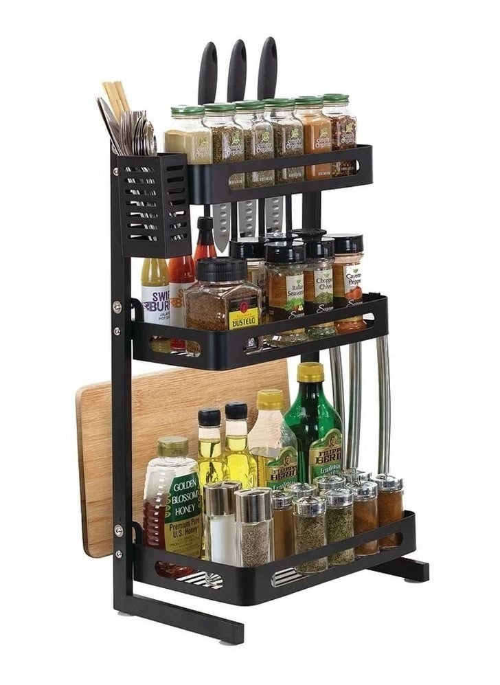 3 Tier Spice Rack Organizer for Countertop Kitchen Seasoning Organizer Standing Shelf Jars Bottle Storage Holder Storage Shelf for Counter (With Paper Towel Storage Rack) (3-Layer)