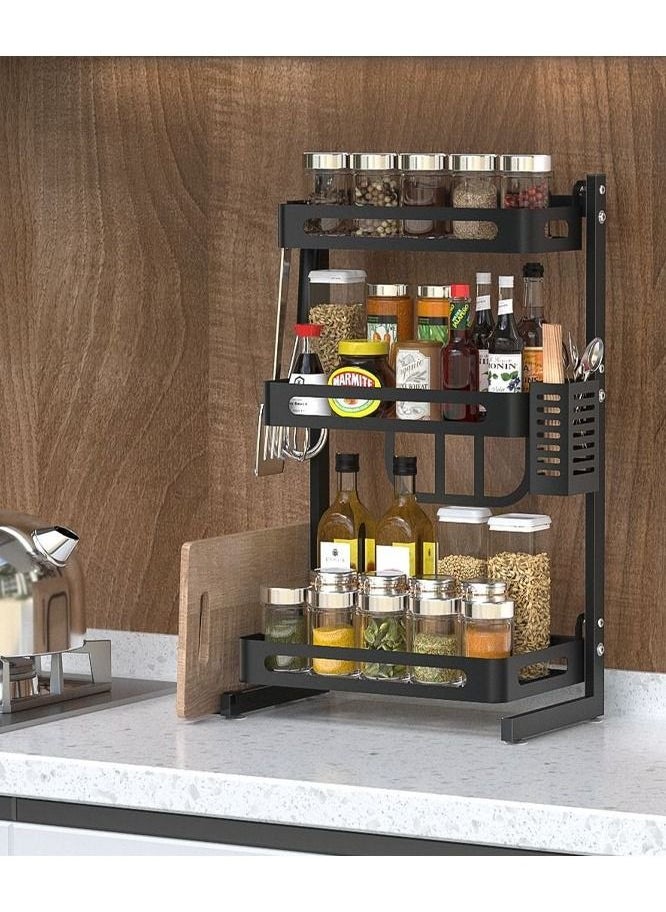 3 Tier Spice Rack Organizer for Countertop Kitchen Seasoning Organizer Standing Shelf Jars Bottle Storage Holder Storage Shelf for Counter (With Paper Towel Storage Rack) (3-Layer)