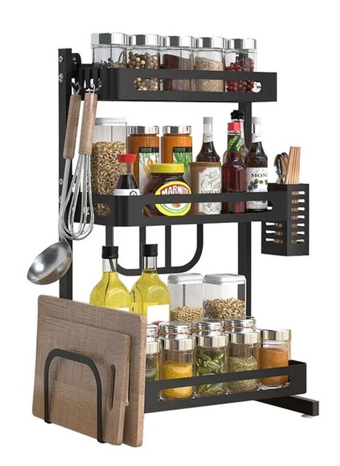 3 Tier Spice Rack Organizer for Countertop Kitchen Seasoning Organizer Standing Shelf Jars Bottle Storage Holder Storage Shelf for Counter (With Paper Towel Storage Rack) (3-Layer)
