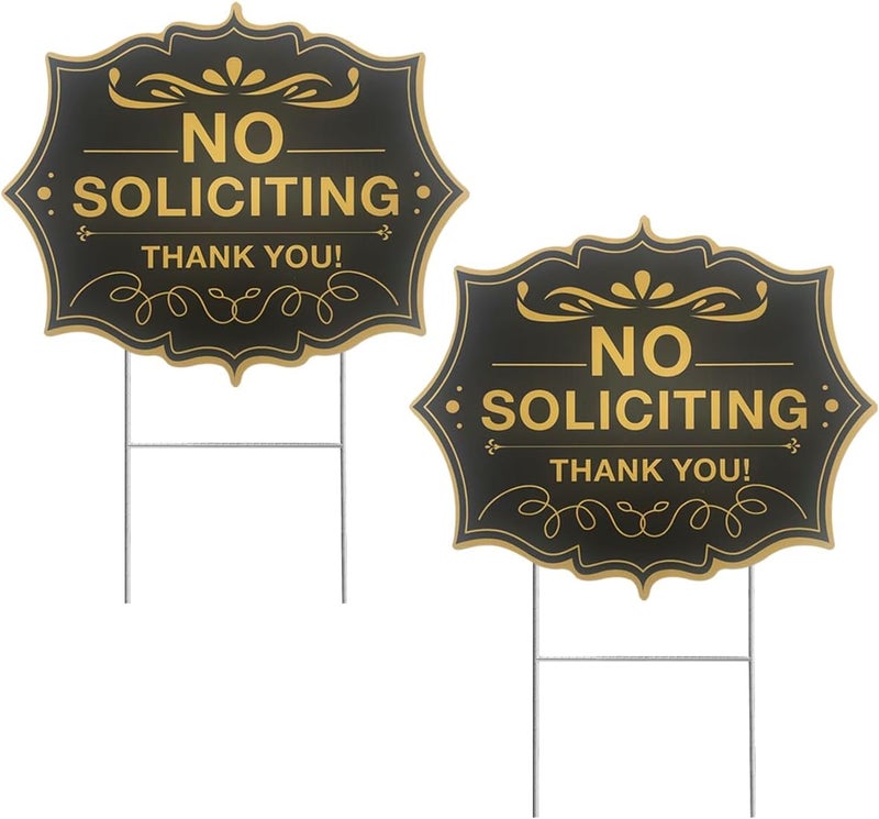 Philoch No Soliciting Sign for House with Stake, 2-Pack 10"x12" Double-Sided, H-Stake Metal Stakes, No Soliciting Yard Signs for Home/Business - Image 1