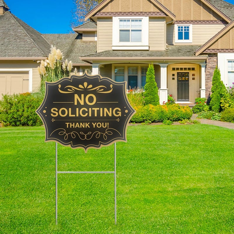 Philoch No Soliciting Sign for House with Stake, 2-Pack 10"x12" Double-Sided, H-Stake Metal Stakes, No Soliciting Yard Signs for Home/Business - Image 2