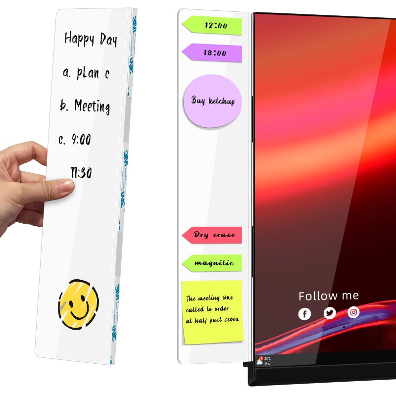 Crpich Large Acrylic Monitor Note Board - 13.2" x 3.3", 2 Pack White Screen-Safe Sticky Note Holders for Computer Side, Home Office Supplies - Image 1