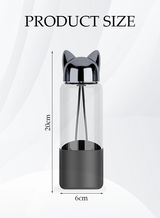 Loquat 400ml Glass travel water bottle with sleeve – Airtight Screw Top Lids, Portable Carrying Loops - Lead, PVC and BPA Free - Water, Milk, Smoothie, Juice Beverage Glasses - Image 2