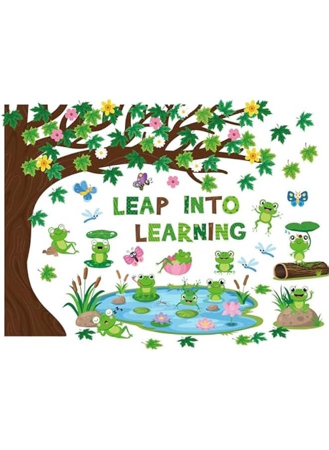 Arabest Spring Classroom Bulletin Board Decorations Leap in Toe Learning Summer Trees Bulletin Board Set Spring Frog Cutouts for School Kids Office School Chalkboard Passover Frog Party Decoration  - Image 1