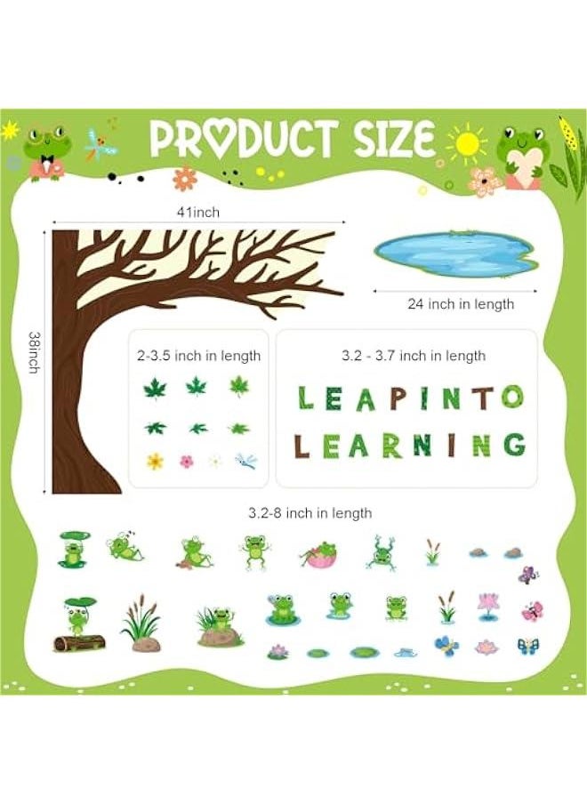 Arabest Spring Classroom Bulletin Board Decorations Leap in Toe Learning Summer Trees Bulletin Board Set Spring Frog Cutouts for School Kids Office School Chalkboard Passover Frog Party Decoration  - Image 2