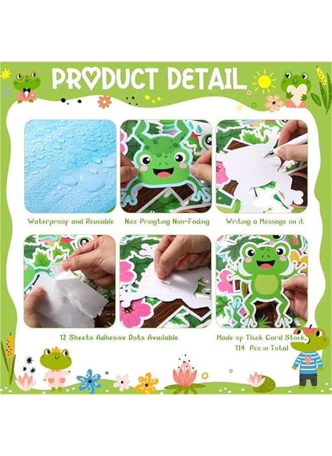 Arabest Spring Classroom Bulletin Board Decorations Leap in Toe Learning Summer Trees Bulletin Board Set Spring Frog Cutouts for School Kids Office School Chalkboard Passover Frog Party Decoration  - Image 3