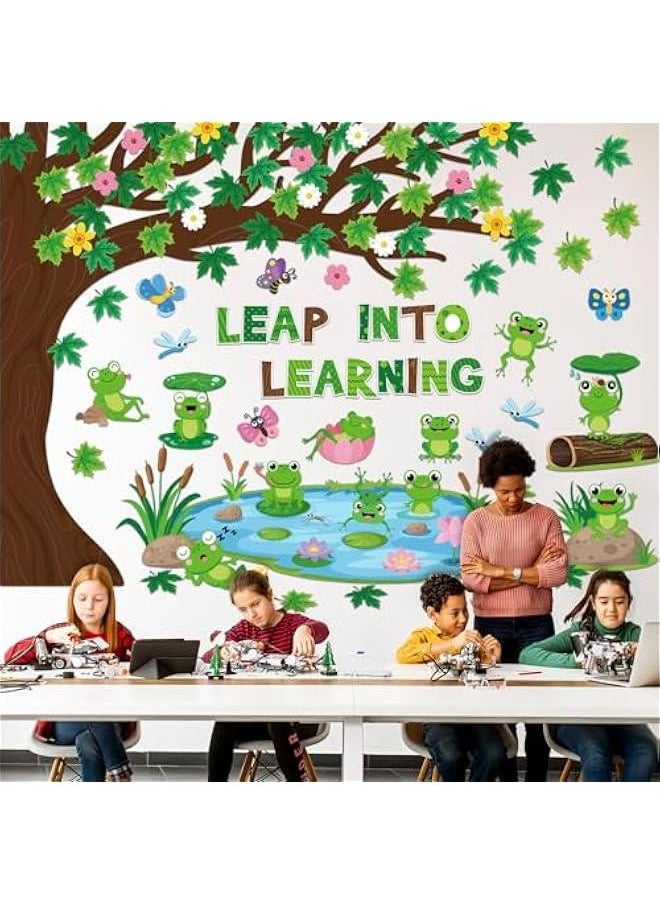 Arabest Spring Classroom Bulletin Board Decorations Leap in Toe Learning Summer Trees Bulletin Board Set Spring Frog Cutouts for School Kids Office School Chalkboard Passover Frog Party Decoration  - Image 5
