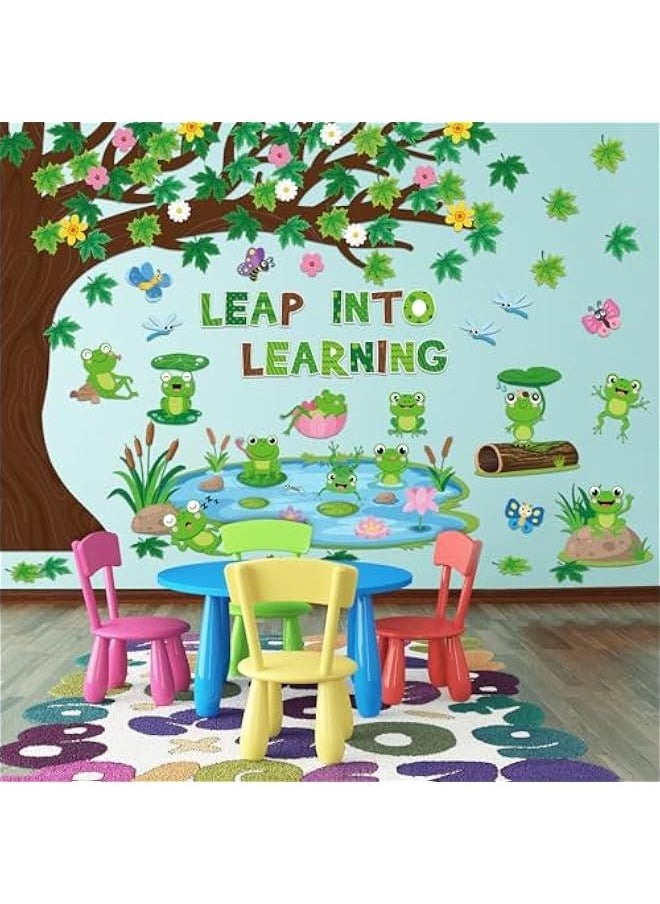 Arabest Spring Classroom Bulletin Board Decorations Leap in Toe Learning Summer Trees Bulletin Board Set Spring Frog Cutouts for School Kids Office School Chalkboard Passover Frog Party Decoration  - Image 4