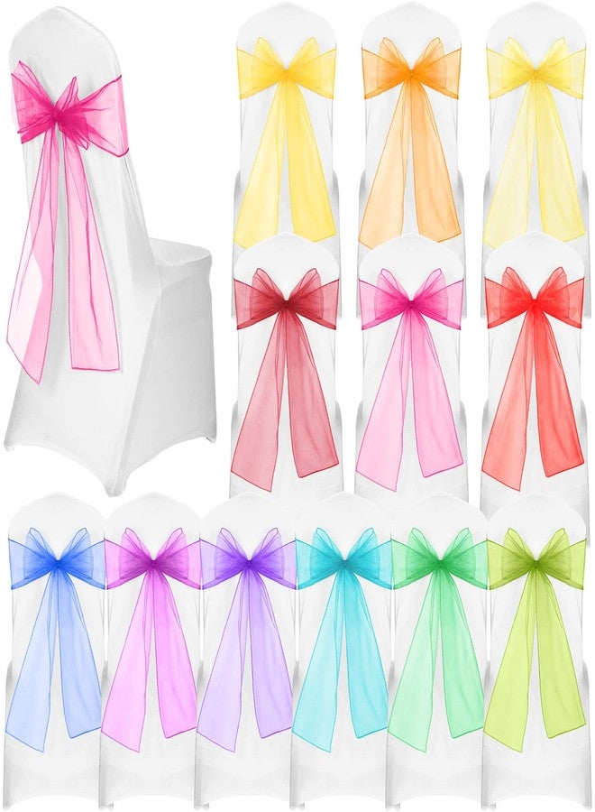 Panelee 36 Pcs Elegant Organza Assorted Color Chair Sashes Pastel Rainbow Bows Sheer Fabric Chair Ties for Wedding Banquet Party Decoration - Image 1