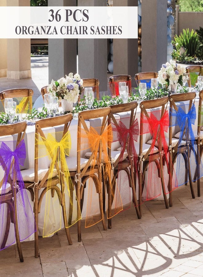 Panelee 36 Pcs Elegant Organza Assorted Color Chair Sashes Pastel Rainbow Bows Sheer Fabric Chair Ties for Wedding Banquet Party Decoration - Image 4