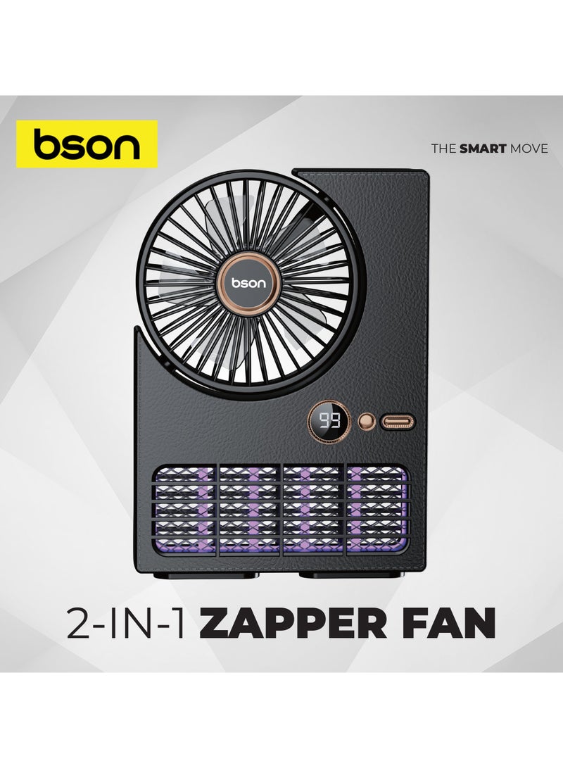 BSON مروحة زابير 2 في 1 - قاتل البعوض المحمول مع مصباح UV 5 أوضاع تبريد شاشة LED تشغيل صامت بطارية قابلة للشحن للاستخدام في المنزل والحدائق والتخييم - Image 5