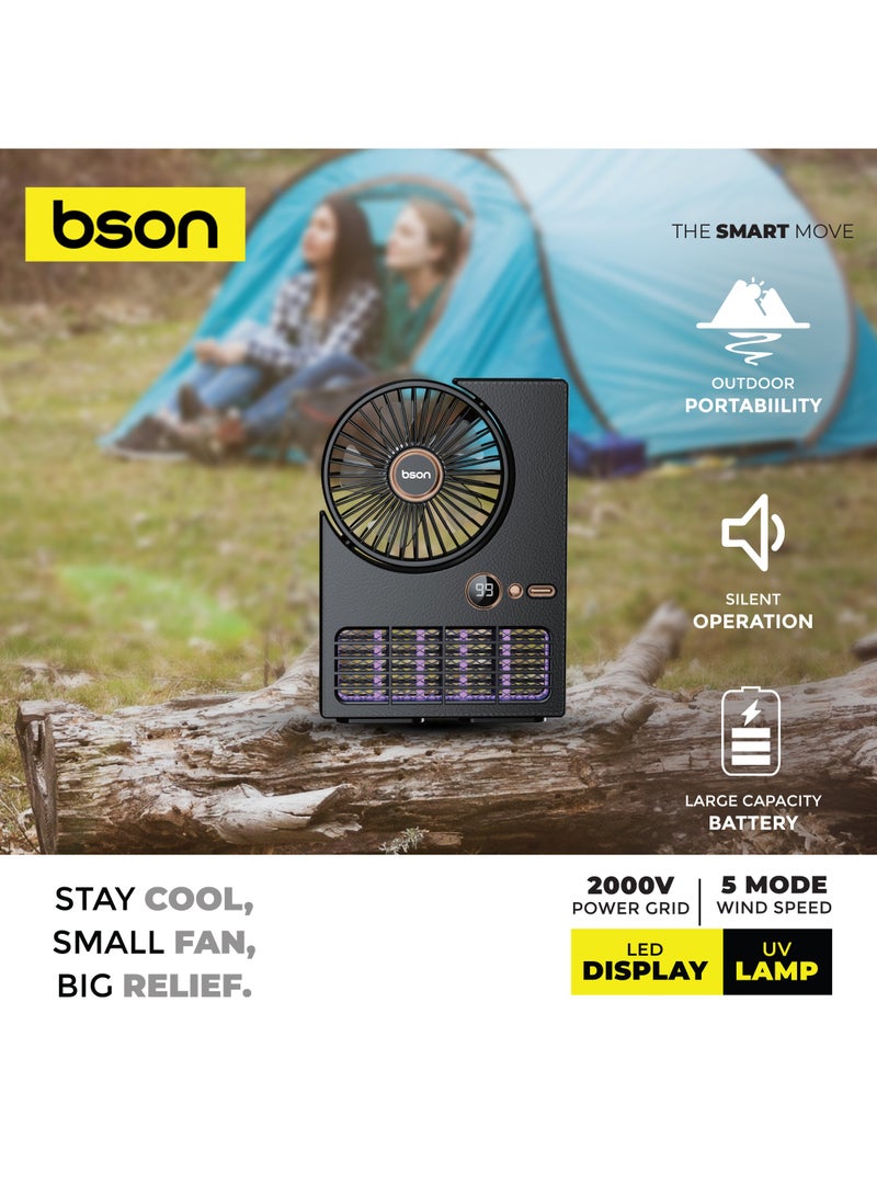 BSON مروحة زابير 2 في 1 - قاتل البعوض المحمول مع مصباح UV 5 أوضاع تبريد شاشة LED تشغيل صامت بطارية قابلة للشحن للاستخدام في المنزل والحدائق والتخييم - Image 4