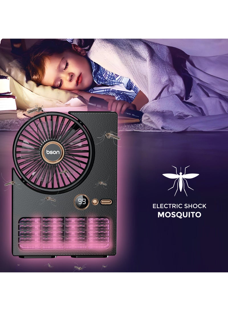 BSON مروحة زابير 2 في 1 - قاتل البعوض المحمول مع مصباح UV 5 أوضاع تبريد شاشة LED تشغيل صامت بطارية قابلة للشحن للاستخدام في المنزل والحدائق والتخييم - Image 3