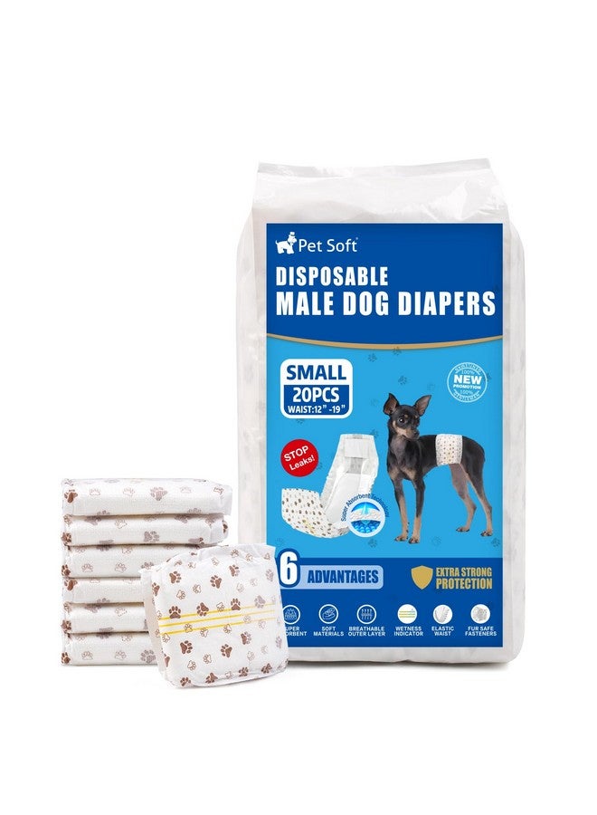 Pet Soft Dog Diapers Male - Disposable Male Dog Wraps Wetness Indicator, Ultra Absorbent Doggie Diapers Comfortable for Incontinence Excitable Urination, 20pcs Small - Image 1