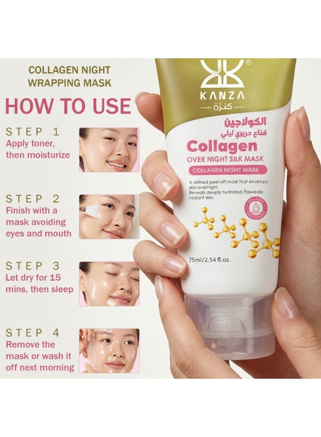 Kanza Collagen Night Wrapping Mask 75ml Deep Collagen Mask Overnight Collagen Face Mask Overnight Wrapping Peel Off Facial Mask to Reduce Wrinkles,Fine Lines,Maintain Skin Elasticity and Hydration Care,Reduces Sagging,Dullness Hydrolyzed Collagen for Glowing Skin Korean Skincare - Image 3