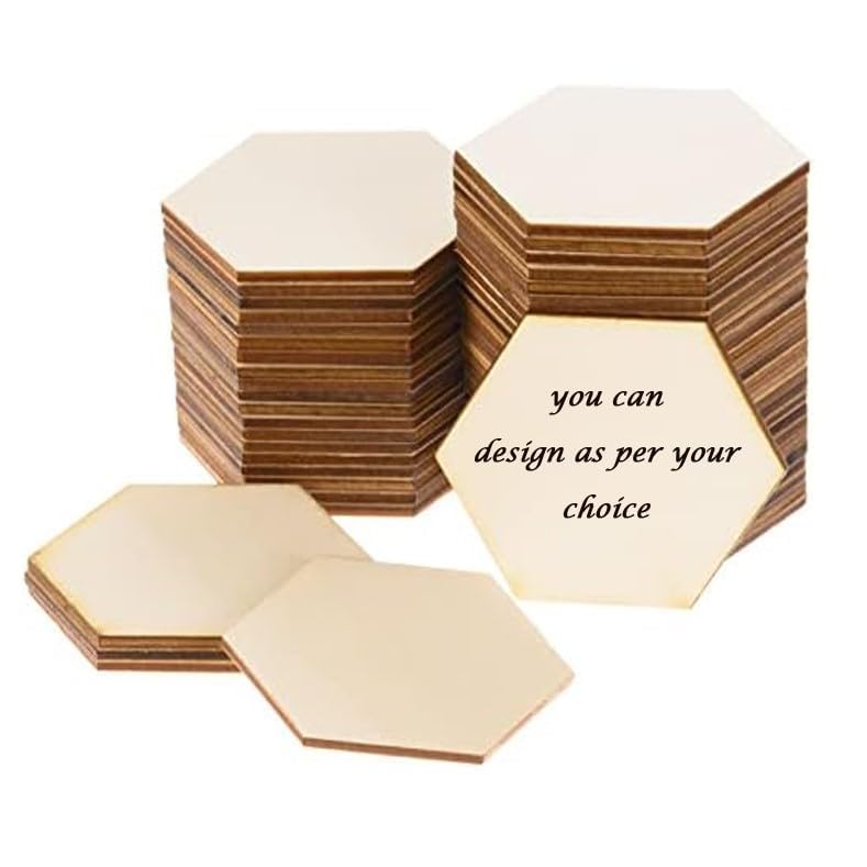 Bikri Kendra - Mdf Hexagon , 10 pcs, Size 4 inch, Thickness:2.5 mm, Mdf Art Craft Coaster Shape Mdf Coasters Plain Wood Unfinished Blank Cutouts for Tea Coffee Christmas Painting Slice, Resin Mandala Arts Work & Decoration MDF Wooden Coasters for DIY Craft or Decoupage - Image 2